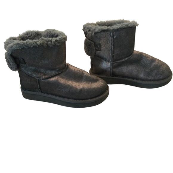 UGG Womens Arielle Mini Bailey Fur Bow Boots Black Metallic Y2K Suede US 5 EU 36 - Picture 5 of 11